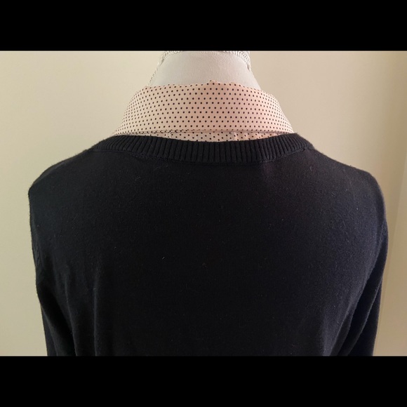 Pretty Black Sweater w/ Sewn in Polka Dot Collar - Picture 2 of 6